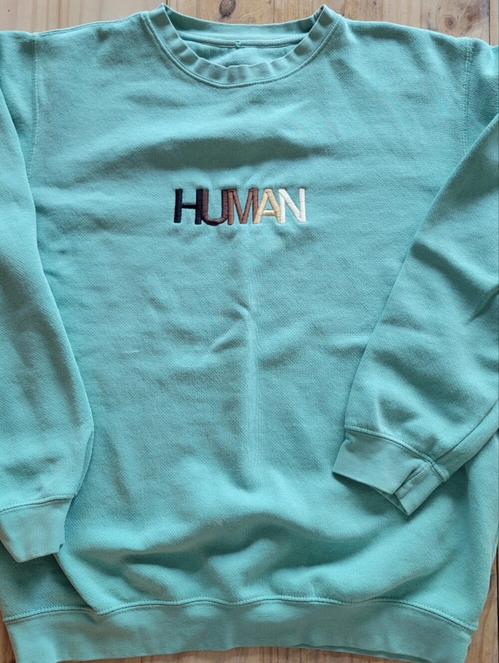 Wear The Peace Aqua 'HUMAN' Embroidered Crewneck Sweatshirt